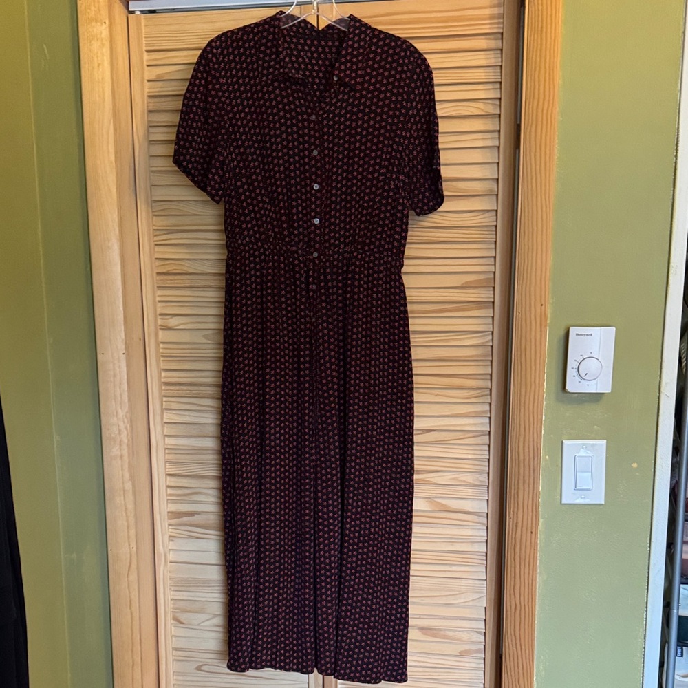 J. Crew Burgundy Midi Dress with Tiny Pink Dot Print